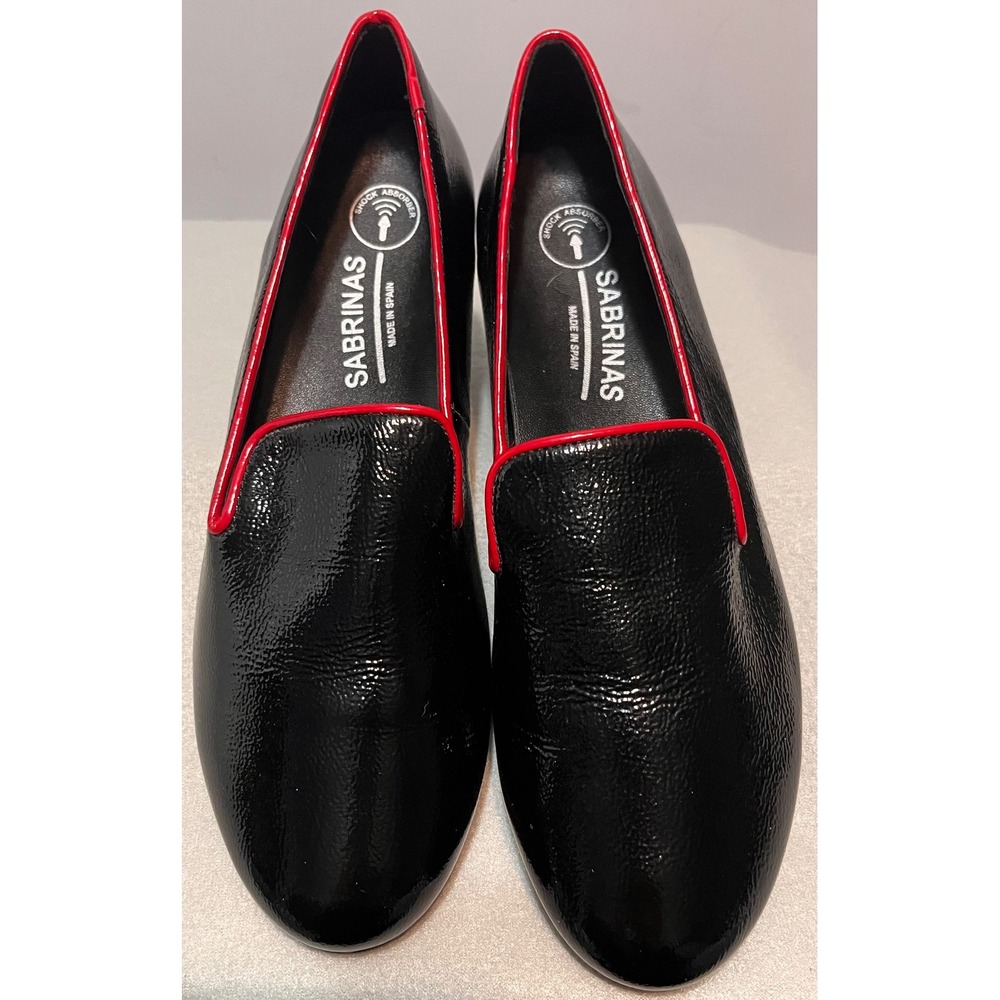 Sabrinas Black Patent Leather Loafers Red Trim Made in Spain EU 41/US‎ 
10-10.5